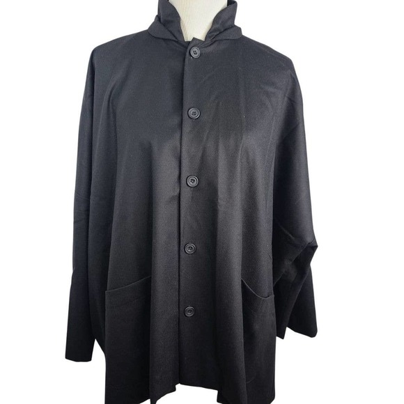 Eskandar Shirt Jacket Women's Suiting Wool Black Blouse Lagenlook Boxy Oversize